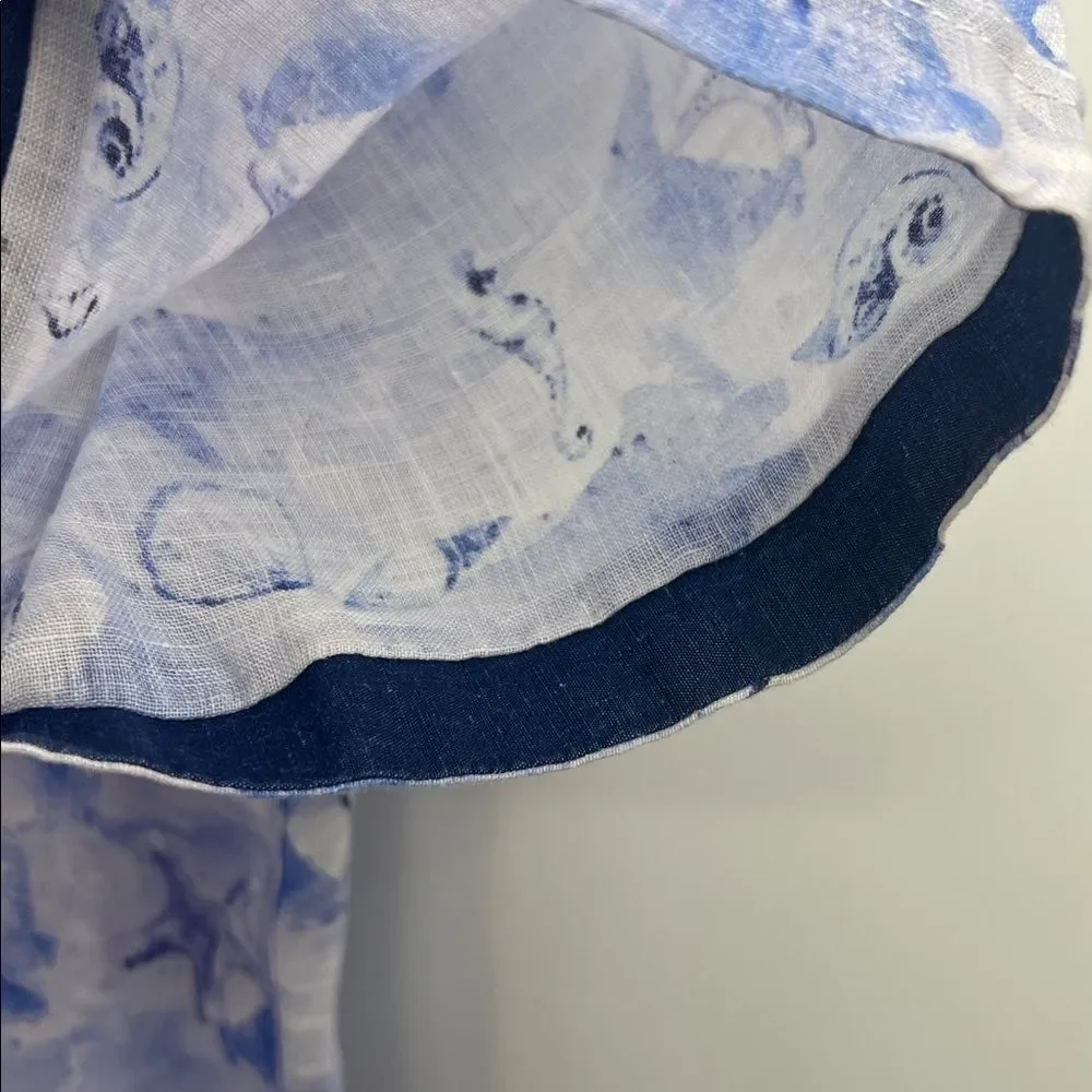 Bugatchi Shaped Fit Men's Linen Blue Sea Life Short Sleeve Shirt